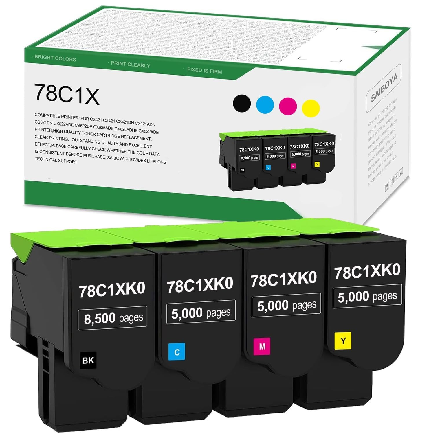 High Yield 78C1X Toner Cartridge for Lexmark CS421 CS521 CX421 CX522 CX622