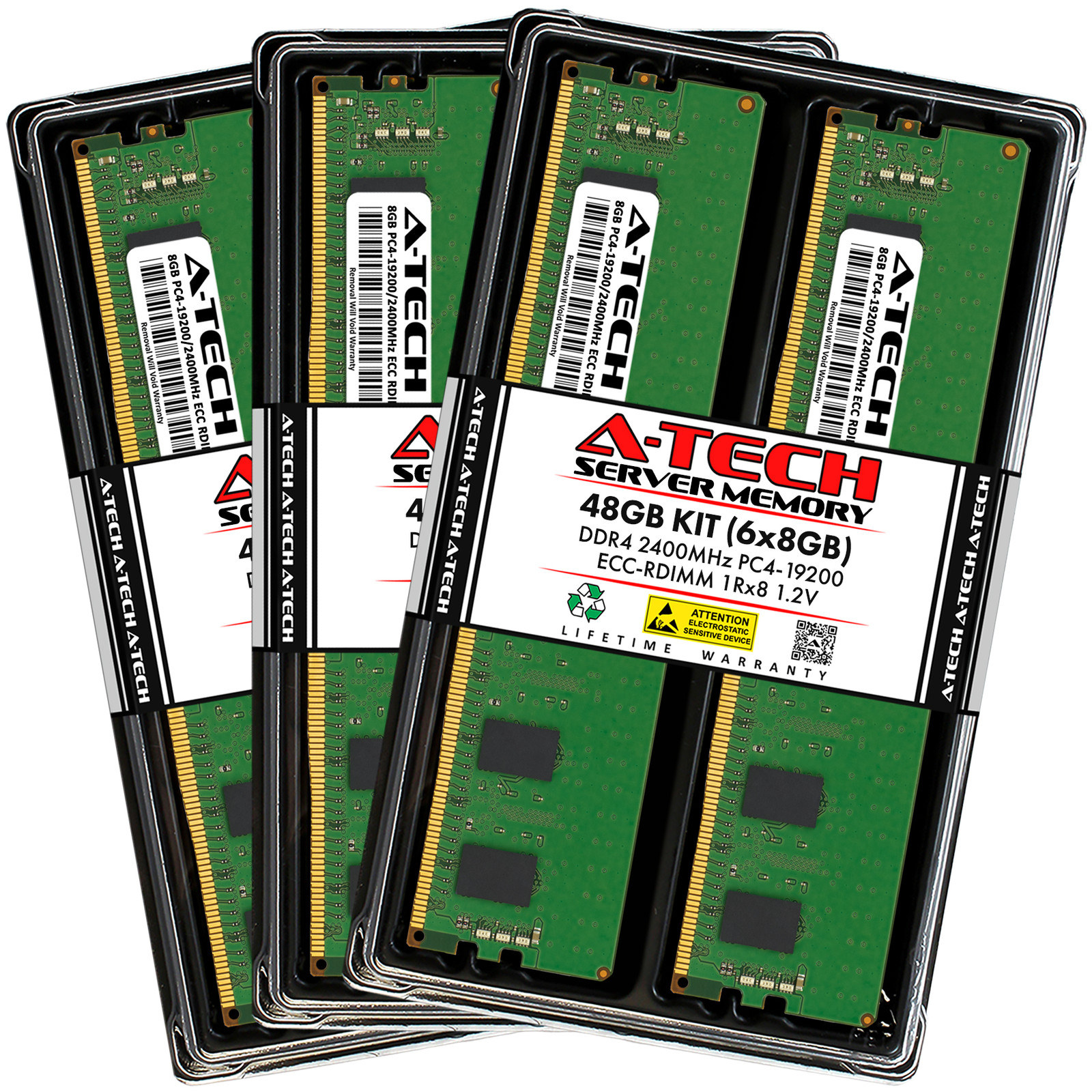 A-Tech 48GB 6x 8GB 1Rx8 PC4-19200R DDR4 2400 MHz ECC REG RDIMM Server Memory RAM