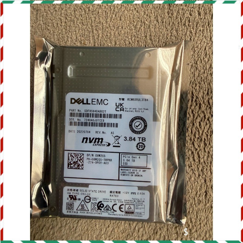 New 08W2G5 8W2G5 3.84TB SSD CM6 DELL U.3 NVMe Gen4 KCM6XRUL3T84 PCIe DELL Drive