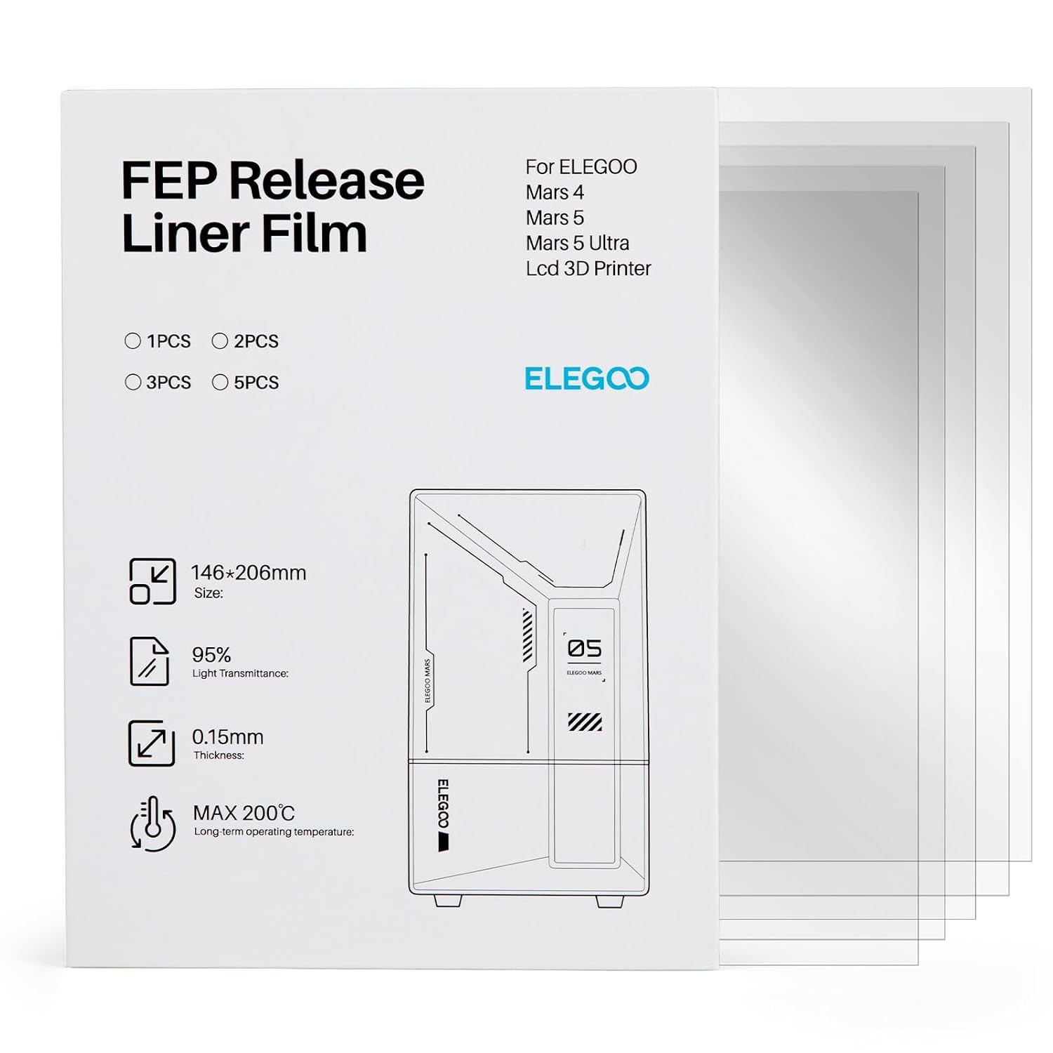 ELEGOO Original FEP Release Film 3PCS for Mars 4/ Mars 5/ Mars 5 Ultra LCD 3D