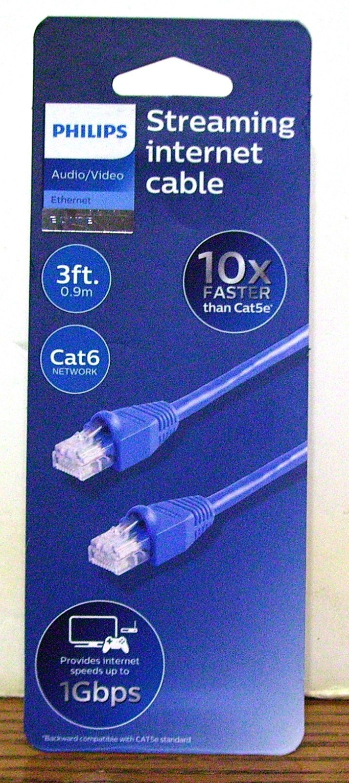 Phillips 3 FOOT CAT6 Ethernet Elite Streaming Internet Cable Blue