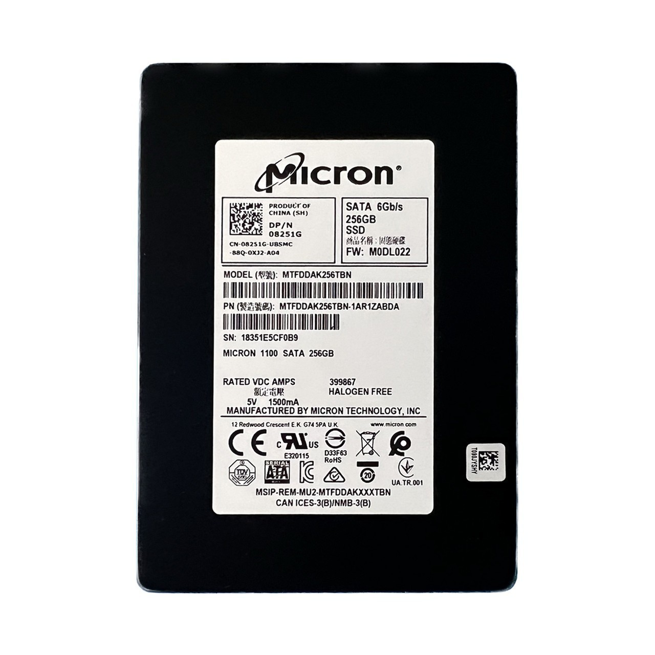 Dell Micron 256GB SATA 6GB 2.5" SSD Hard drive 8251G MTFDDAK256TBN Tested Good