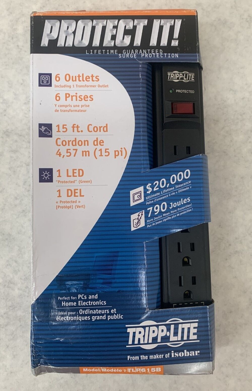 Tripp Lite TLP615B 790 Joules 6-Outlet 15' Cord Black Surge Protector