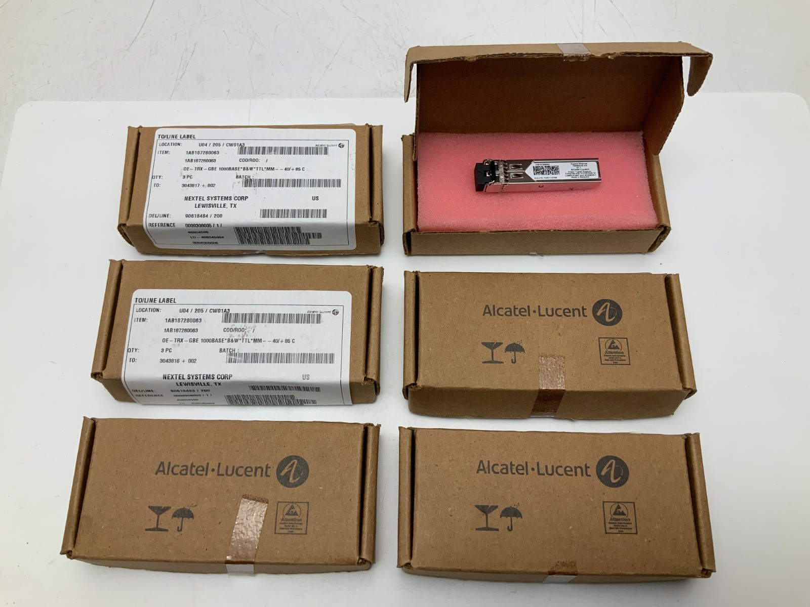 NEW ALCATEL-LUCENT LOT OF 6 1AB187280063 OE-TRX-GBE 1000 BASE B&W TTL GIGABIT