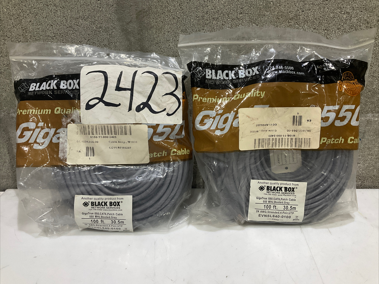 BLACK BOX EVNSL640-0100 PATCH CABLE GIGATRUE 550 CAT 6 100FT 30.5 LOT OF 2 U3S