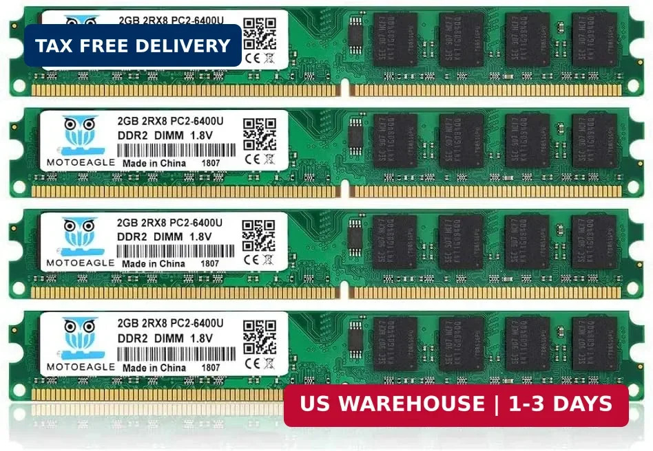8GB Kit (2GBX4) DDR2 800 Udimm RAM, PC2 6400 6400U 1.8V CL6 240 Pin Non-ECC Unbu