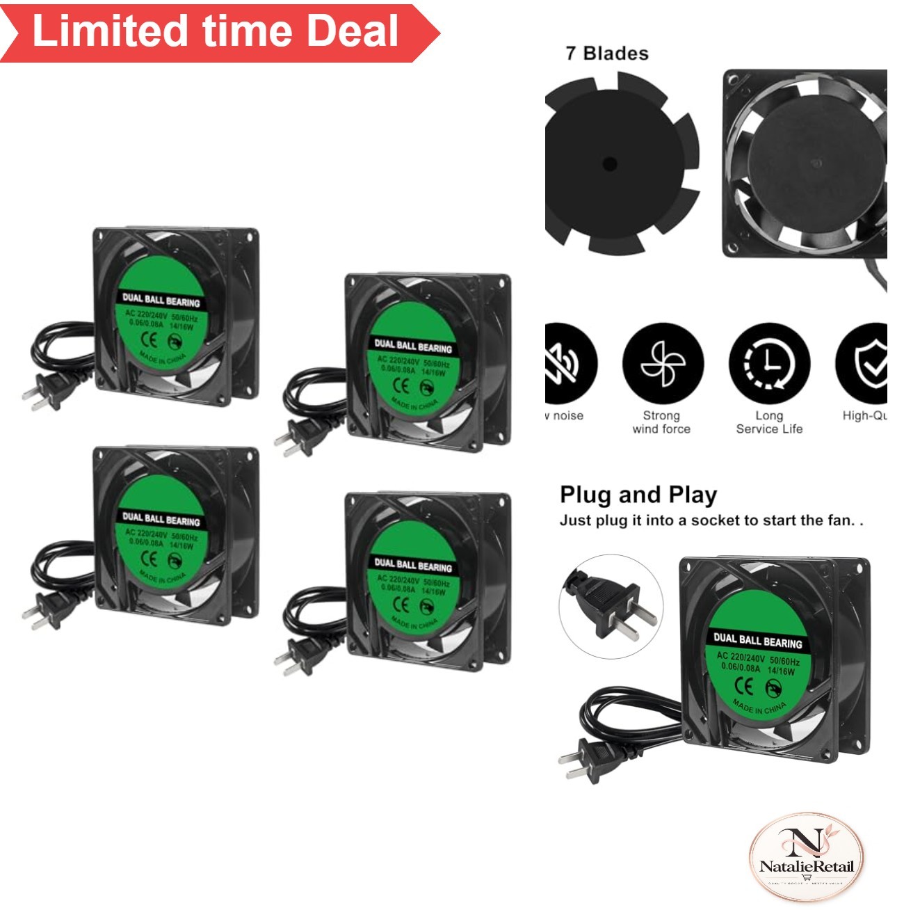 4pcs 8025 Cooling Fan 80x80x25mm 12V 2Pin XH2.54 Brushless 19CFM for Computer