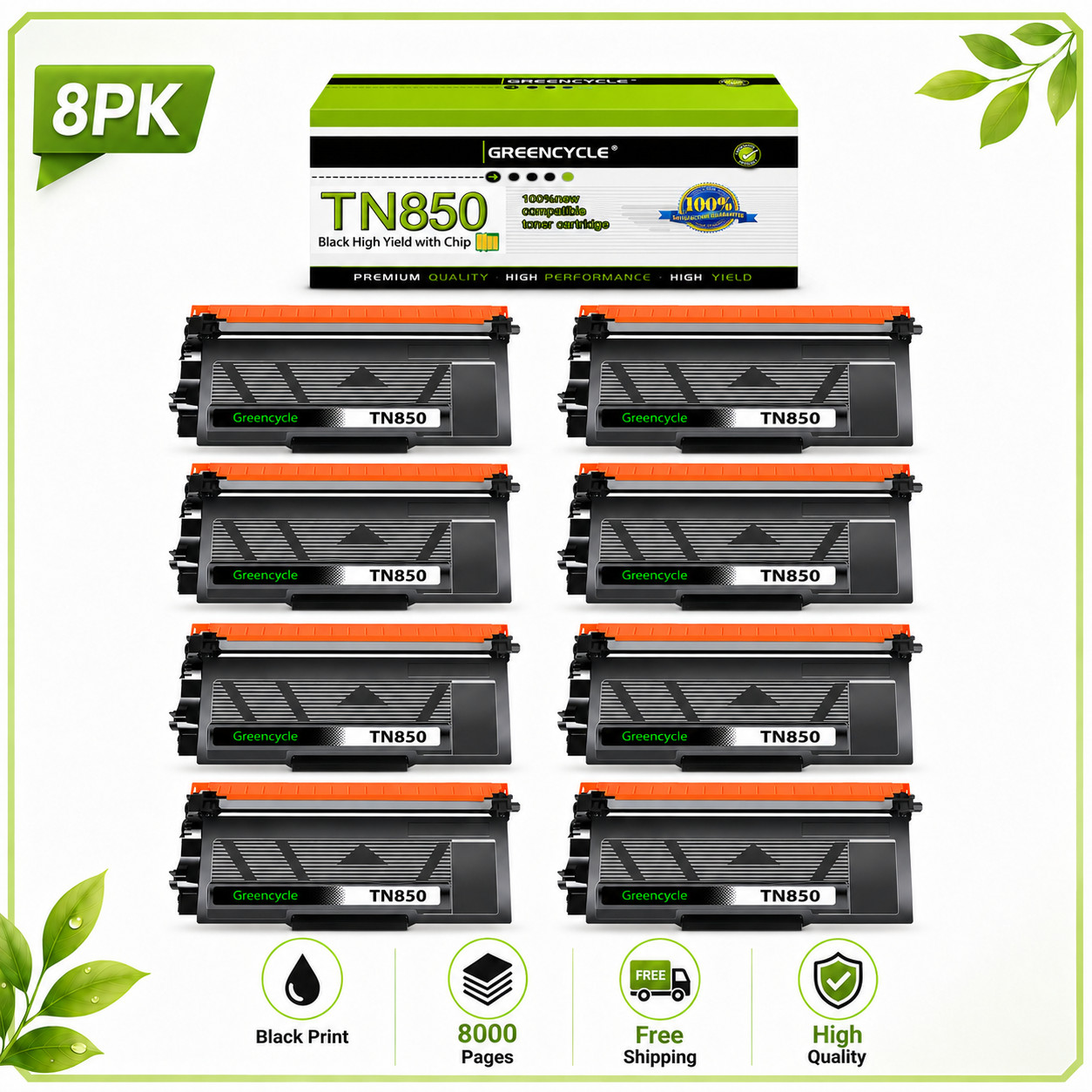 8PK TN850 Toner Fits for Brother MFC-L6750DW MFC-L6900DW L5700DW L5850DW L5900DW