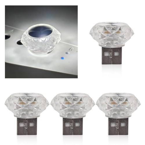 4PCS USB LED Car Interior Lights, Mini Plug-in Car Atmosphere Lamp, White