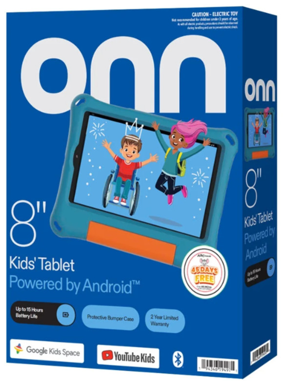 New onn 8" Kids Tablet 32GB [2024 Model] Aqua Bumper Sleeve and Stand Included