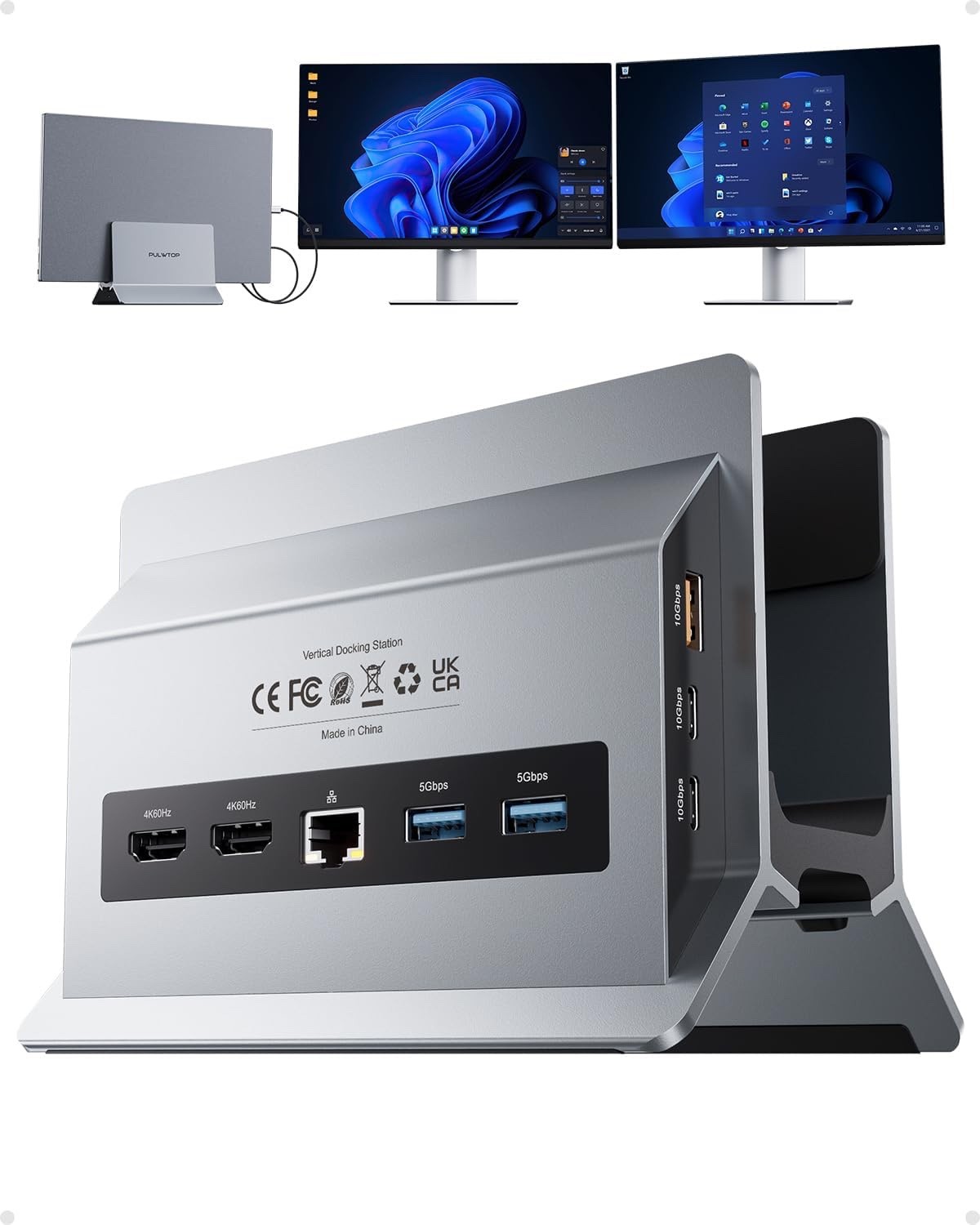 PULWTOP BD216C USB-C Vertical Docking Station Dual HDMI 4K60