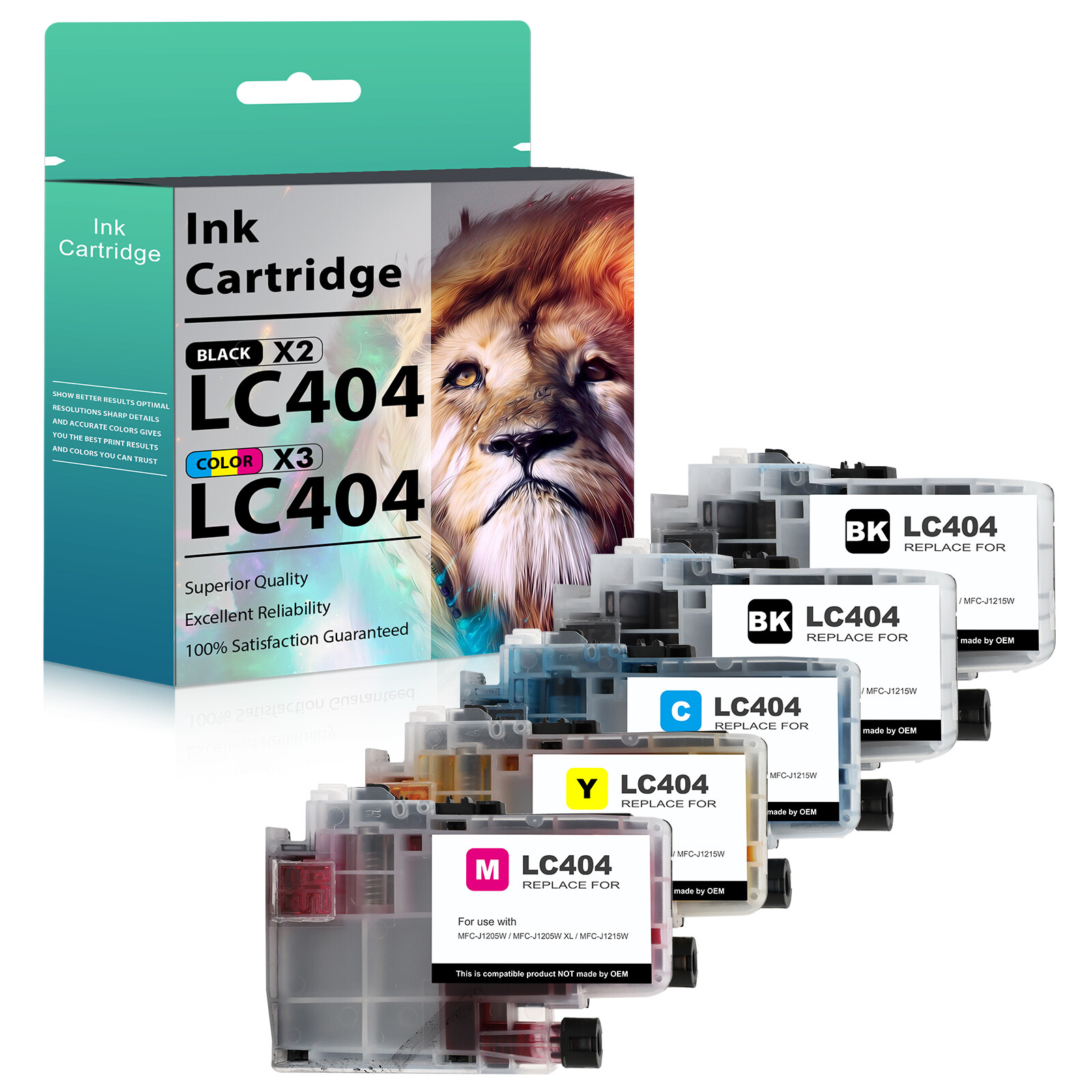 5P  Premium LC404 BCMY for Compatible Brother MFC-J1205 XL J1215 Ink Cartridges