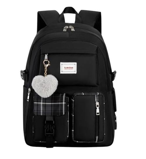 Acmebon Girl Roomy Fashion Laptop Backpack Casual Daily Backpack for Women Black