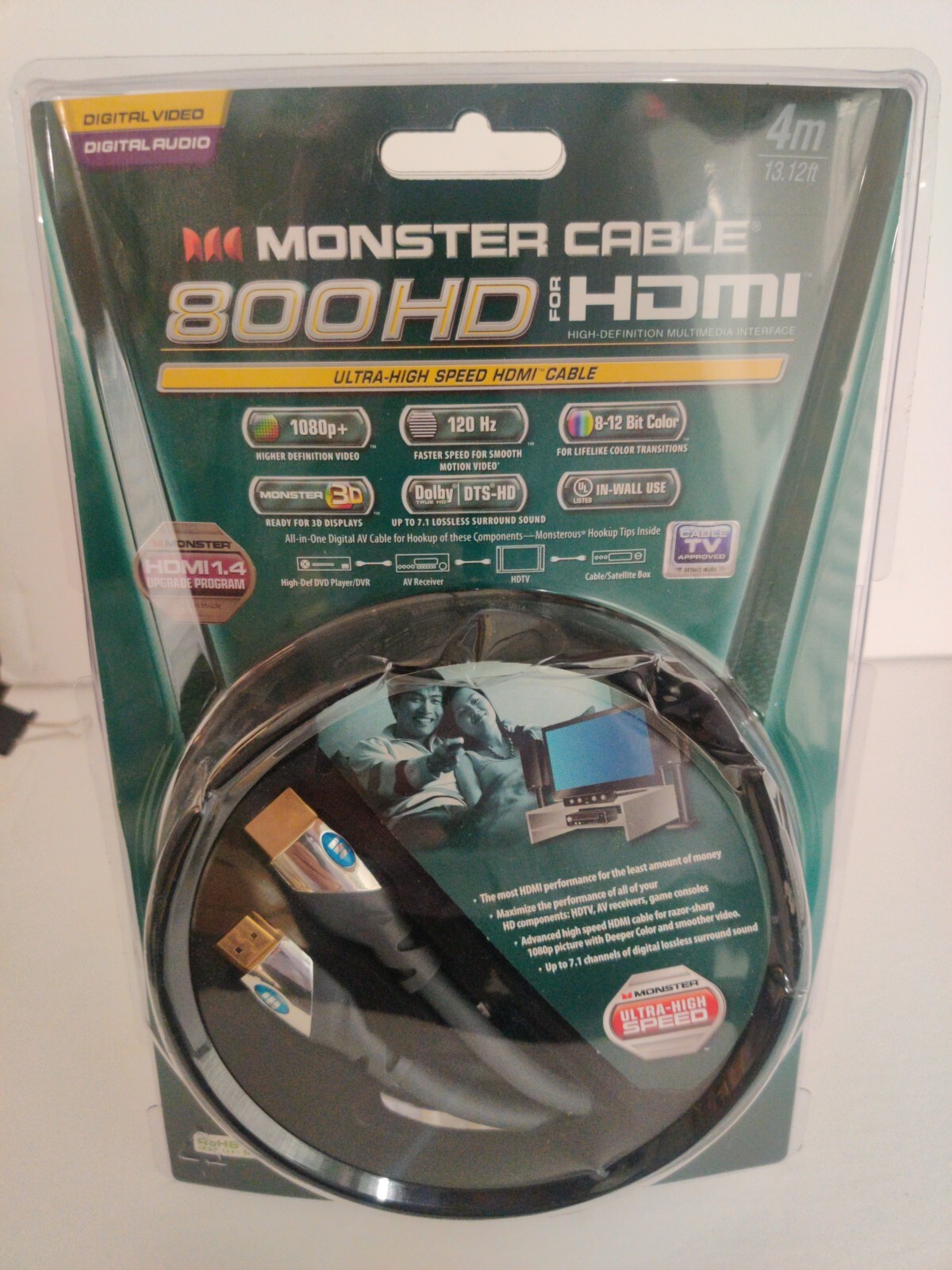 Monster Cable MC800HD for HDMI -4M  13.12 Ft 🆕 SEALED 🆓 Shipping 