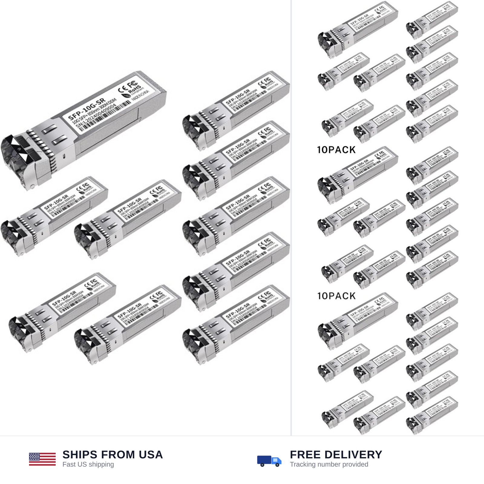 10Pack 10G SFP+ LC Module, 10GBase-SR Multi-Mode Ethernet Transceiver, 850nm ...