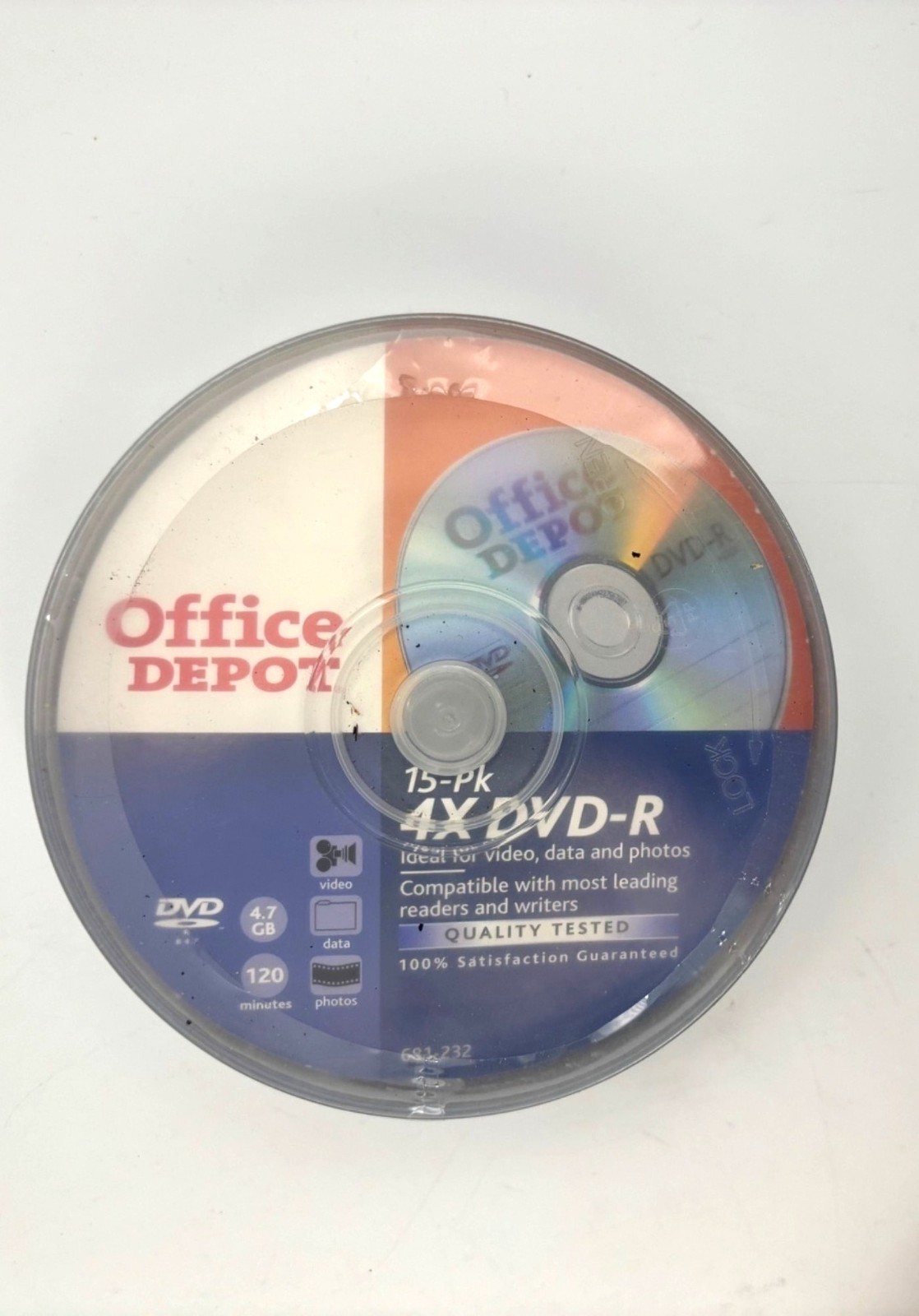 Office Depot DVD‑R 15pk 4.7GB 120min 4X Blank Recordable Discs New Open Box