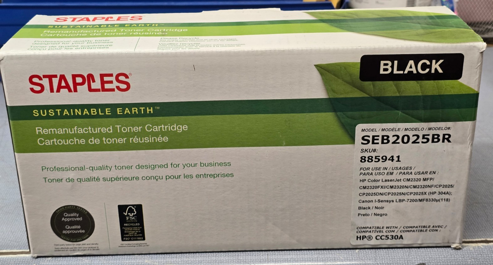 New Sealed Staples Black High-Yield LaserJet Toner Cartridge HP CC530A