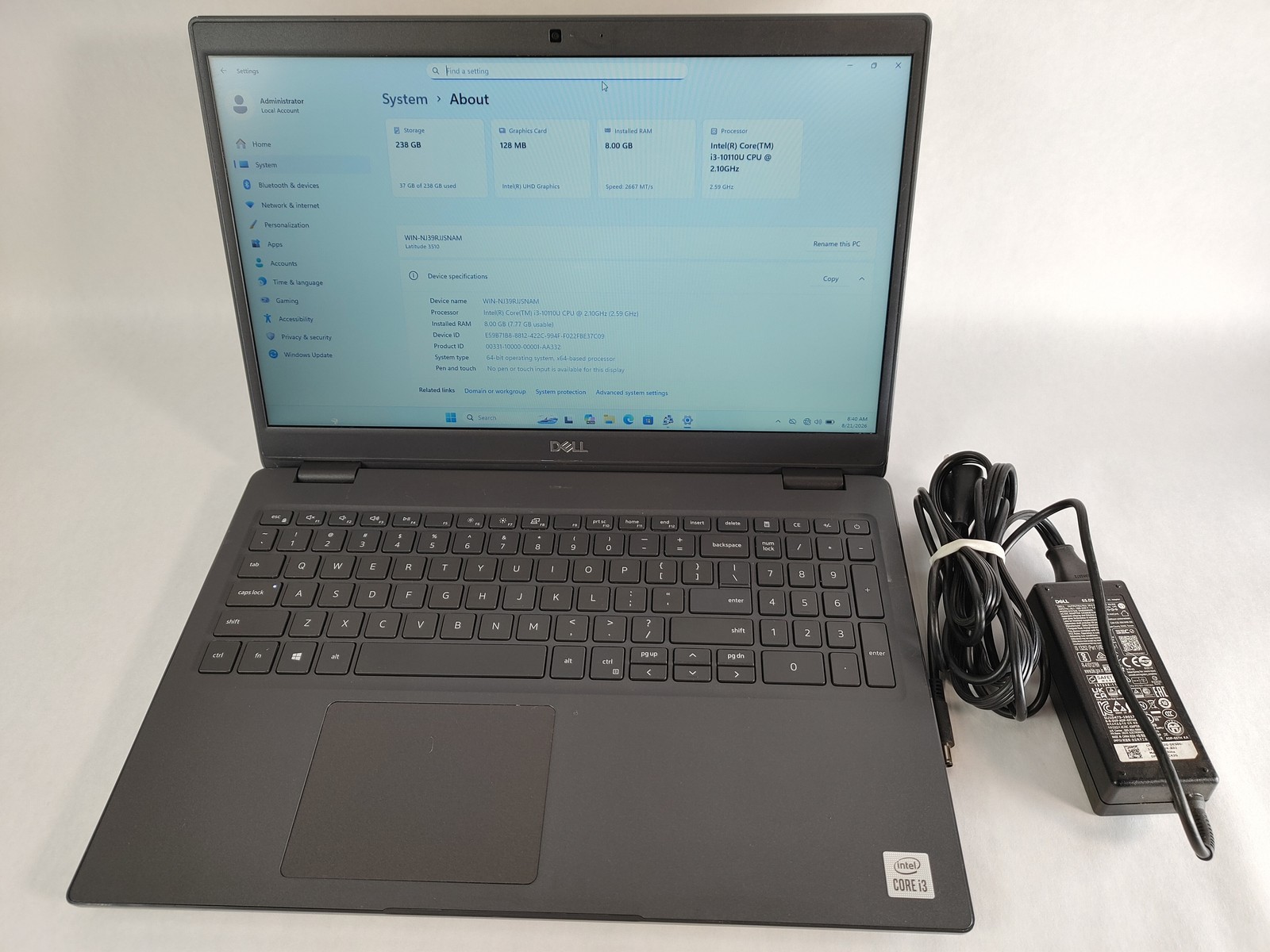 Dell Latitude 3510 Core i3-10110U 2.60 GHz 8 GB DDR4 256 GB M.2 Windows 11 Pro