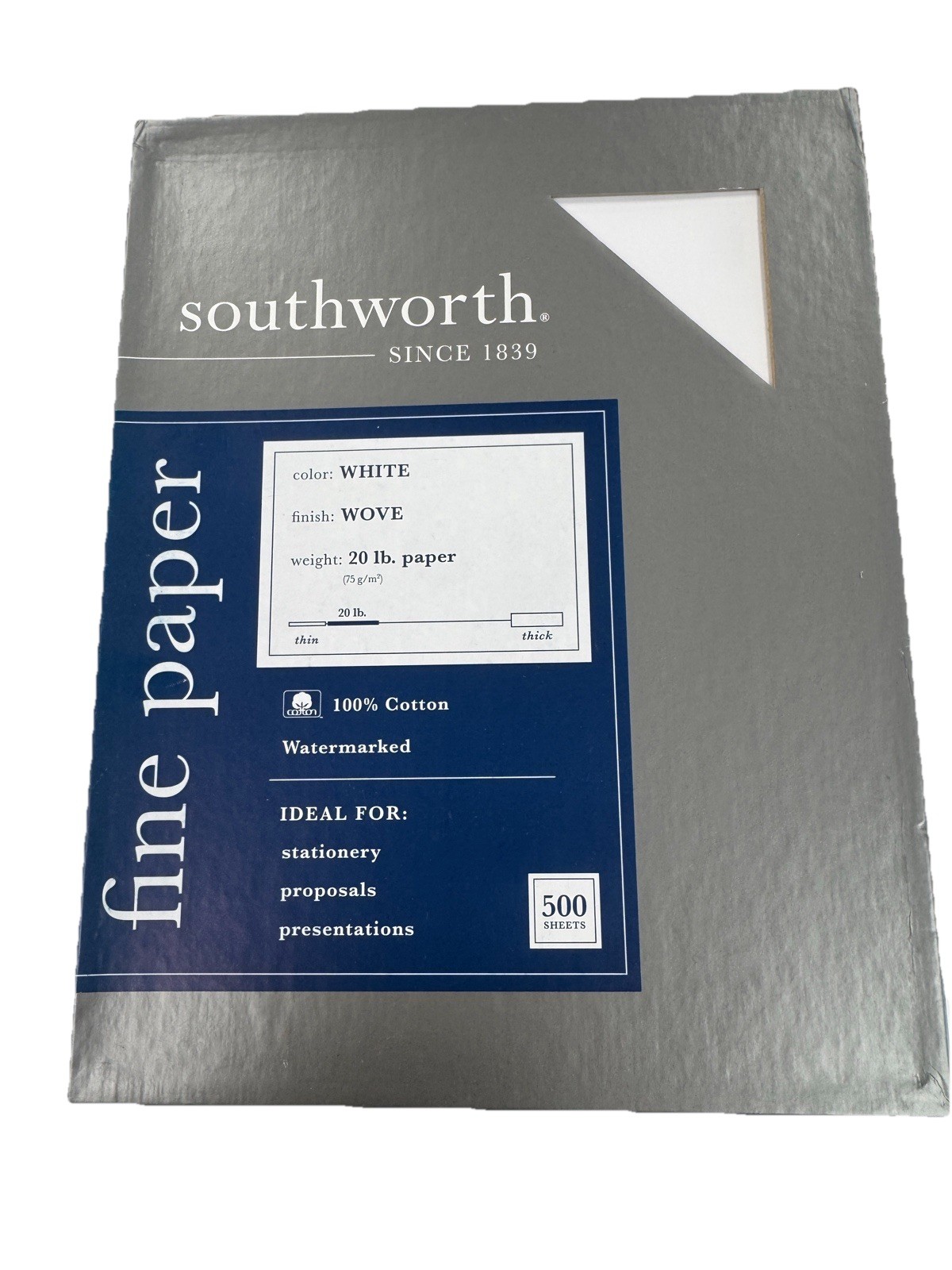 Southworth 25% Cotton Fine Business Paper WHITE 20 lb 8-1/2 x 11 Bond 500 Sheets
