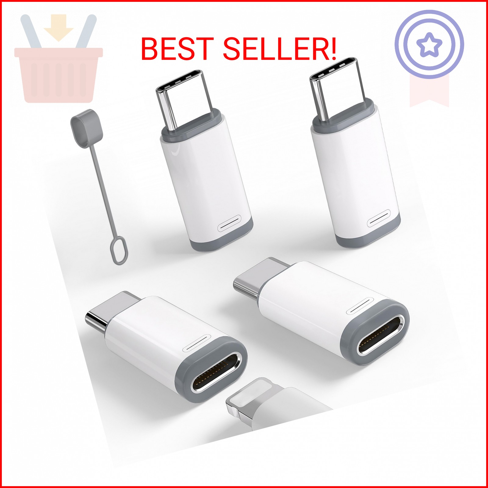 4 Pack Lightning to USB C Adapter for iPhone 15/16/17/17 Pro Max/Plus,Samsung S2