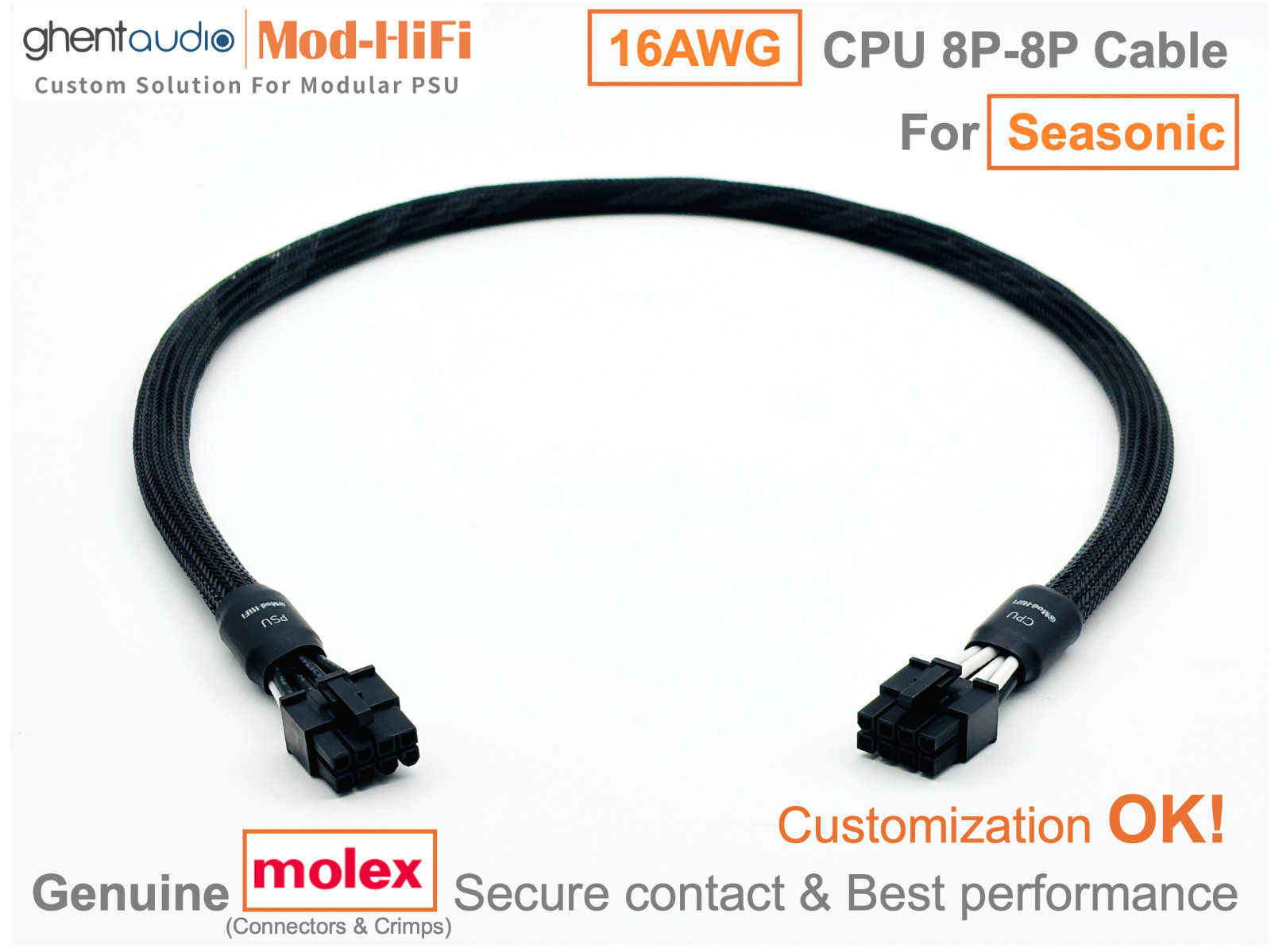 ⚡️16AWG CPU 8P Cable for Seasonic PRIME Platinum PX850 PX1600 ...-📏70cm/27 inch