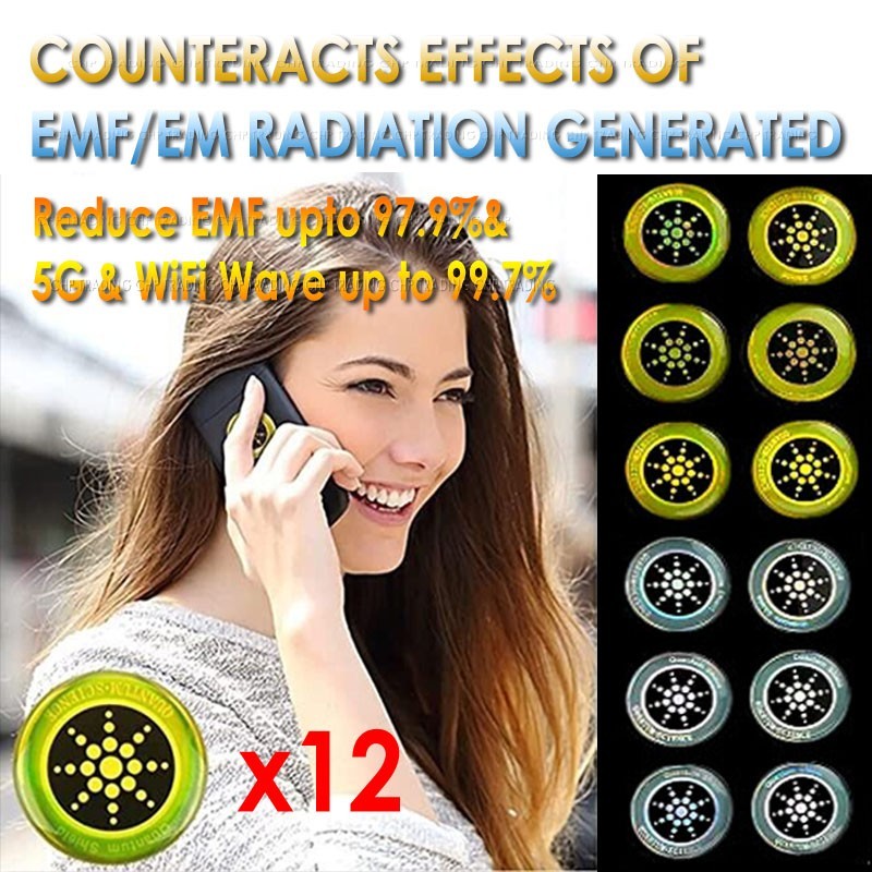 12 pcs Radiation Protection Sticker Phone Tablet Laptop 5G Wi-Fi EF RF EMF