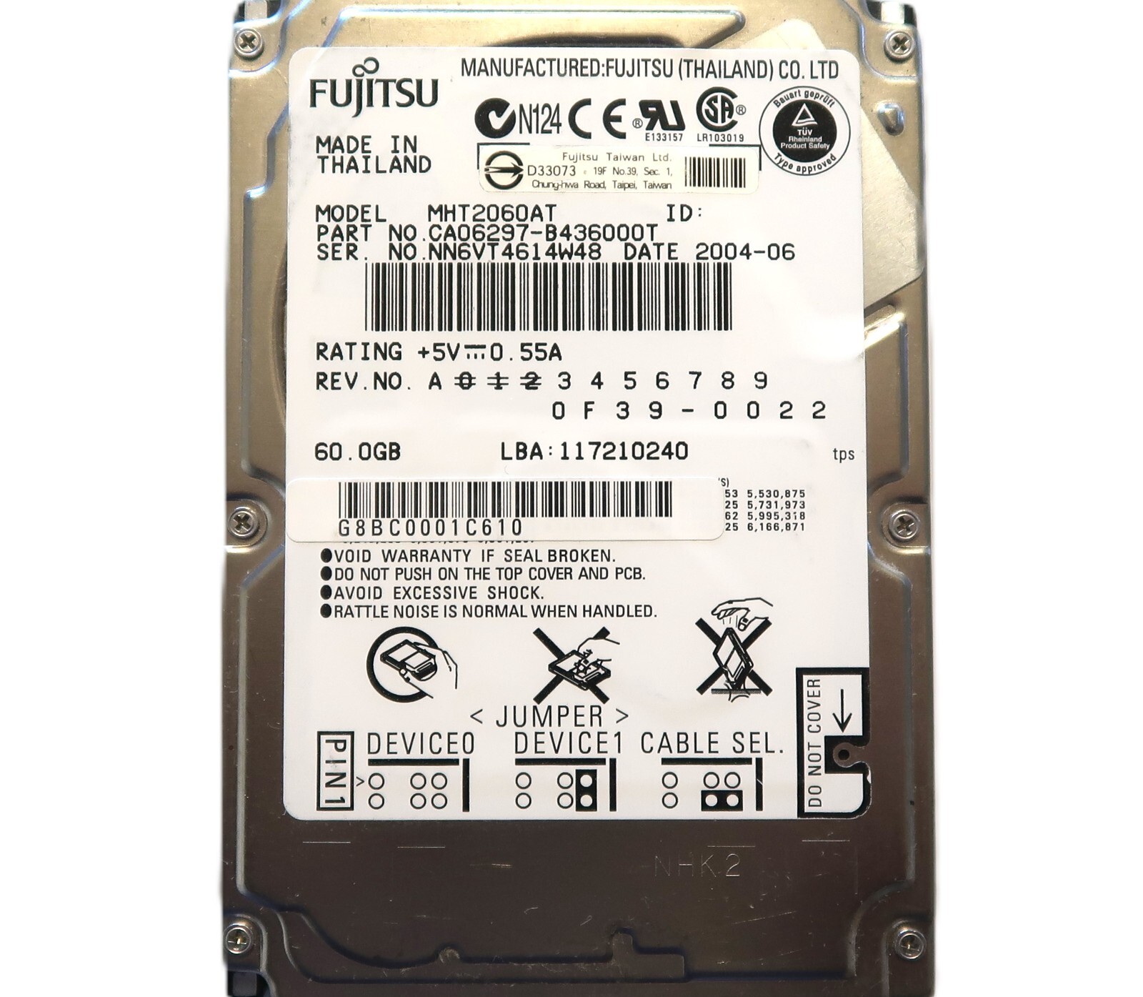Fujitsu MHT2060AT CA06297-B436000T 0F39-0022 Thailand 60gb 2.5" IDE 2004-06