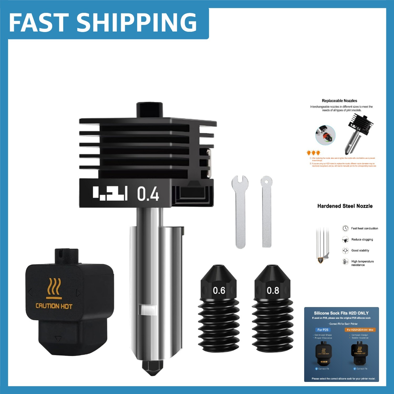 Precision 0.4mm Hotend Kit for Bambu Lab - Quick Swap & Extra Nozzles Included