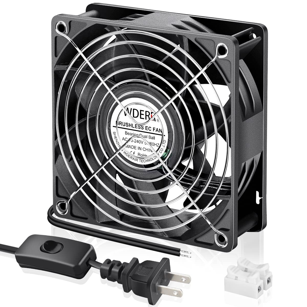EC Axial Fan AC 110v 120v 220v 240v Ball Bearing High Airflow for 120mm x 38mm