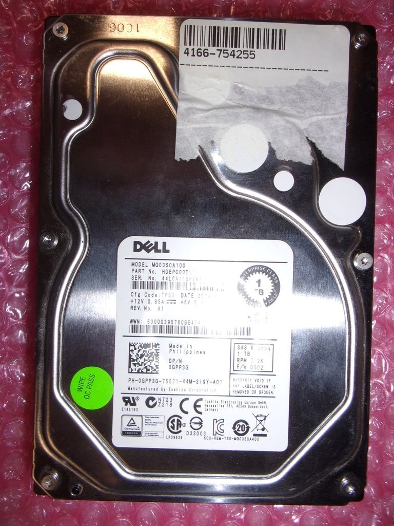 Toshiba Dell MG03SCA100 HDEPC03DLA51 Hard Drive 1TB 3.5" SAS