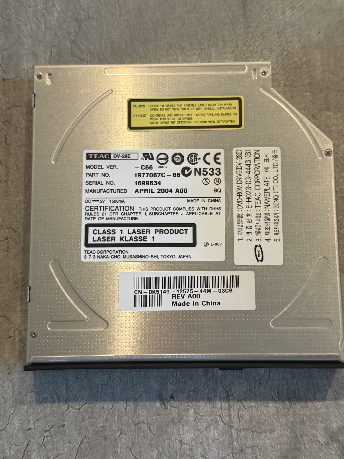 LOT OF 4 - Teac DV-28E V93 3S 1977067V-93 8x IDE Slim Internal N5 DVD-Rom Drive
