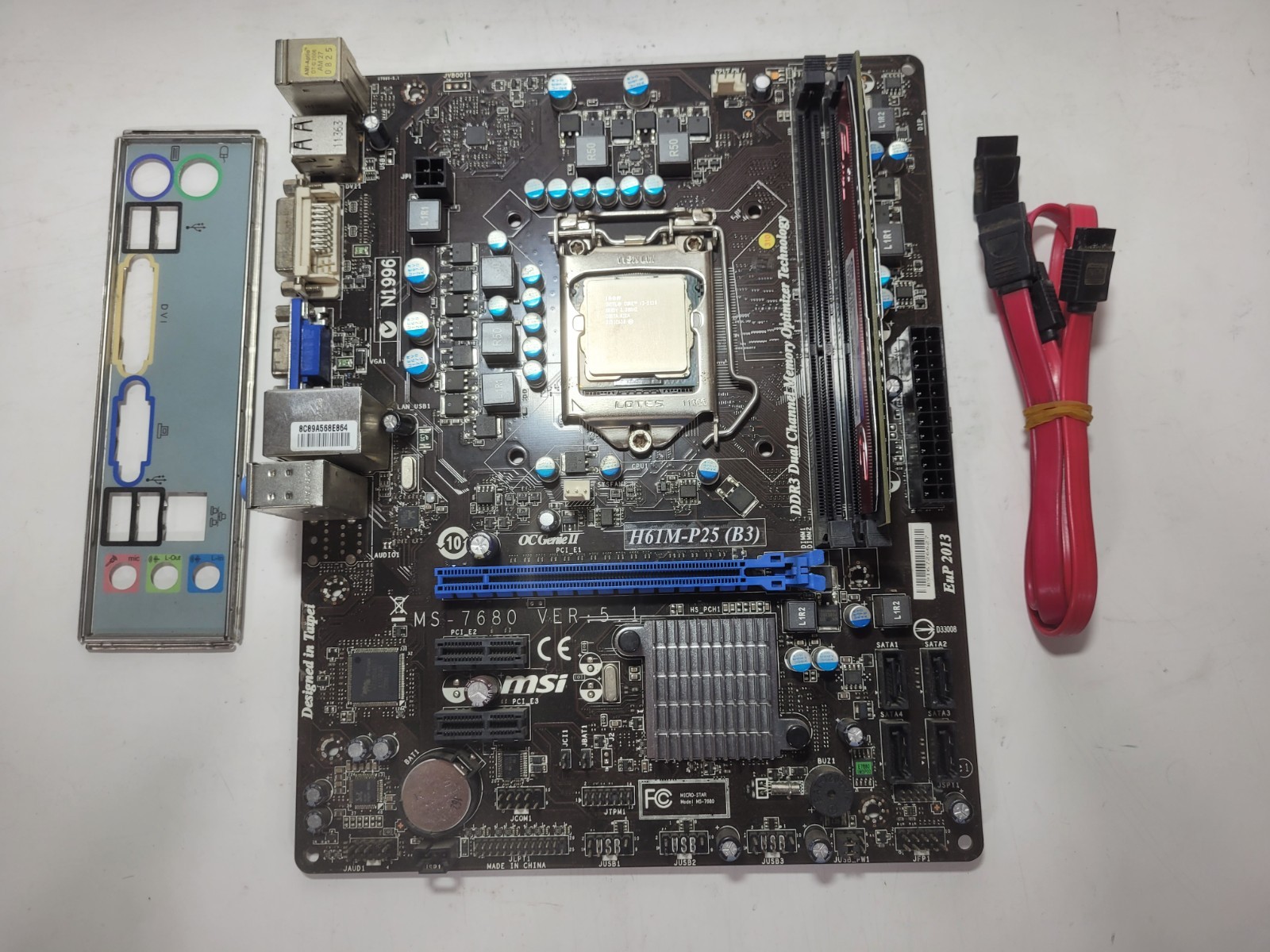 MSI H61M-P25 (B3) Motherboard Core i3-2120, 4GB RAM, IO Shield #1246