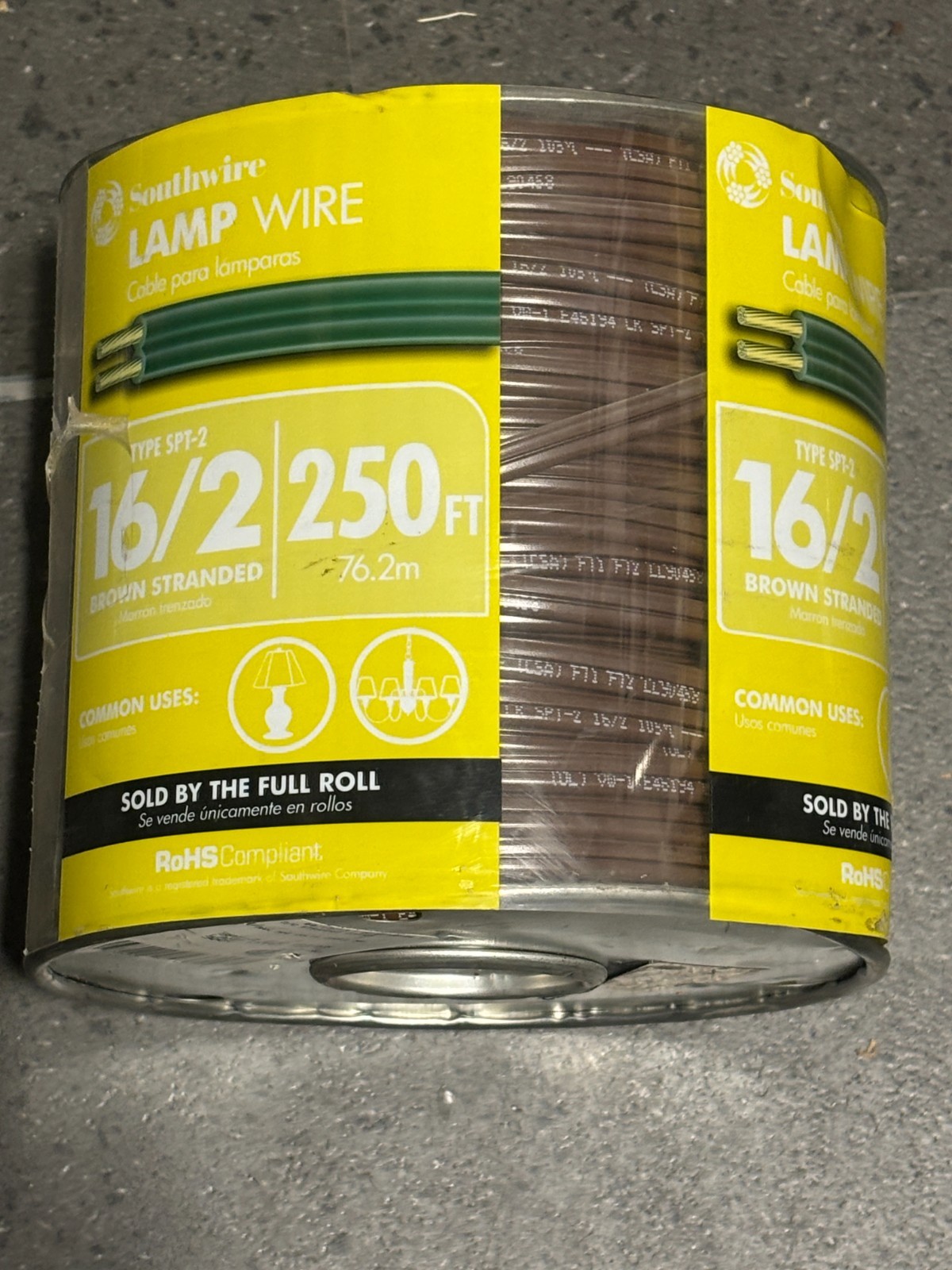 Southwire 16/2 Spt-2 300 Volts Lamp Cord Wire 250 Ft. Brown Stranded 16 AWG