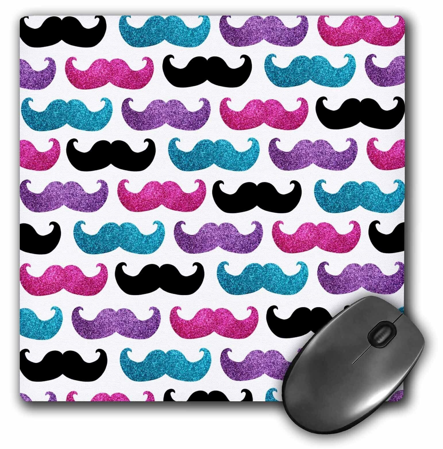 3dRose Bold mustache pattern - pink purple blue and black mustaches - girly tren