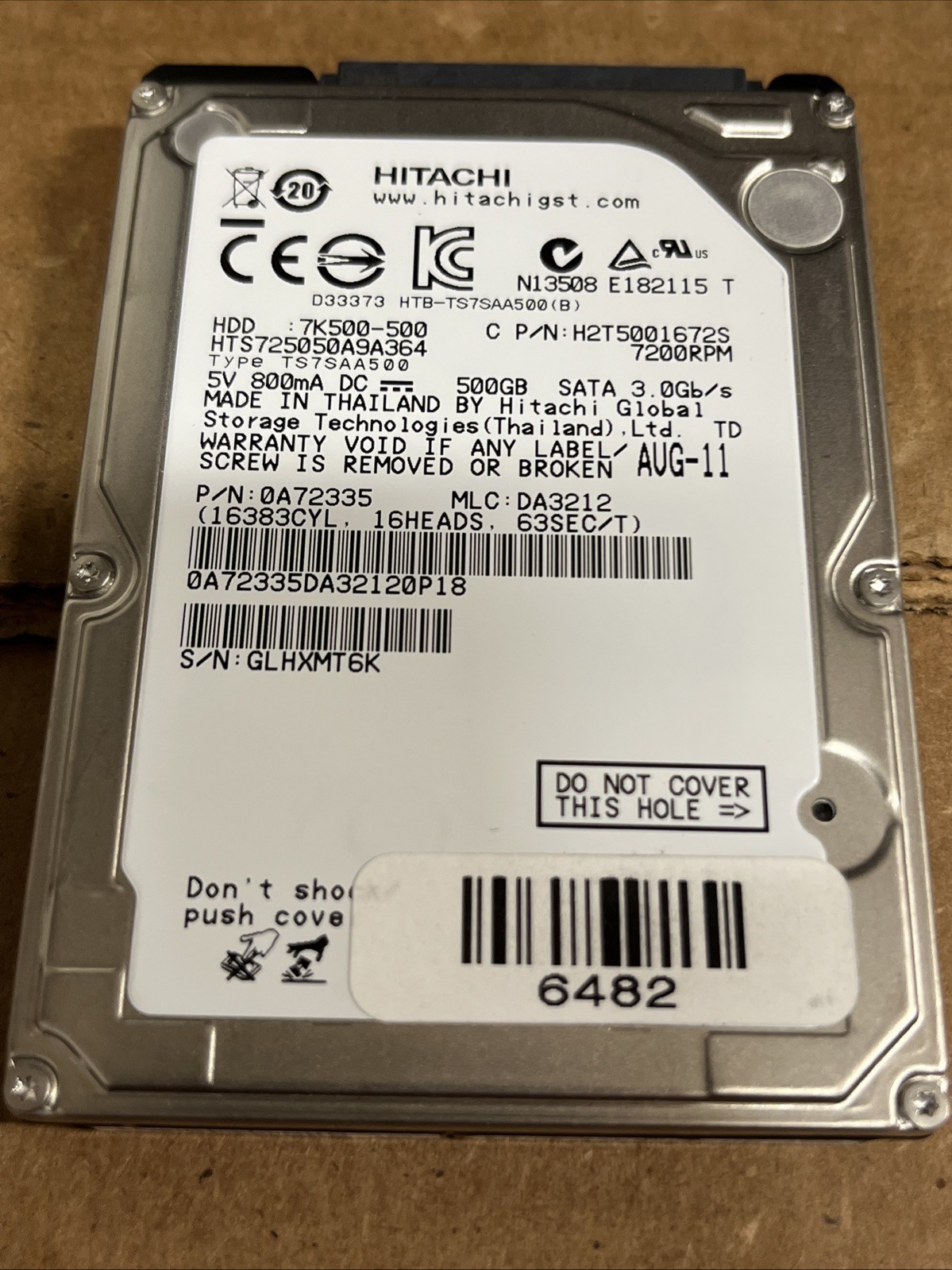 HGST HTS727550A9E364 0A72335 500GB 2.5″ SATA Hard Drive – 7200RPM