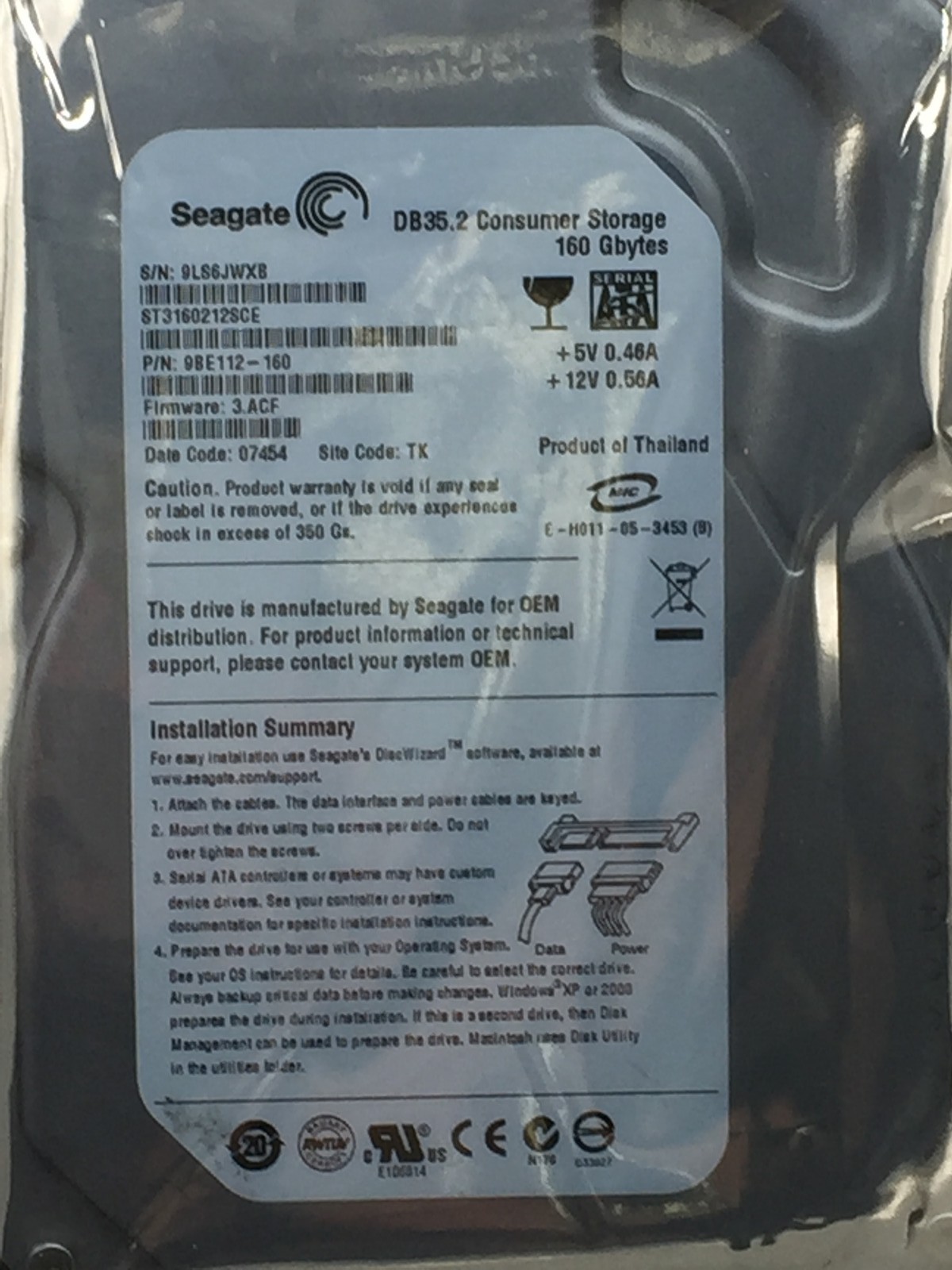 Seagate DB35.2 Series 160GB 7200 RPM 2MB SATA 3.0Gb/s 3.5" DVR / HDD