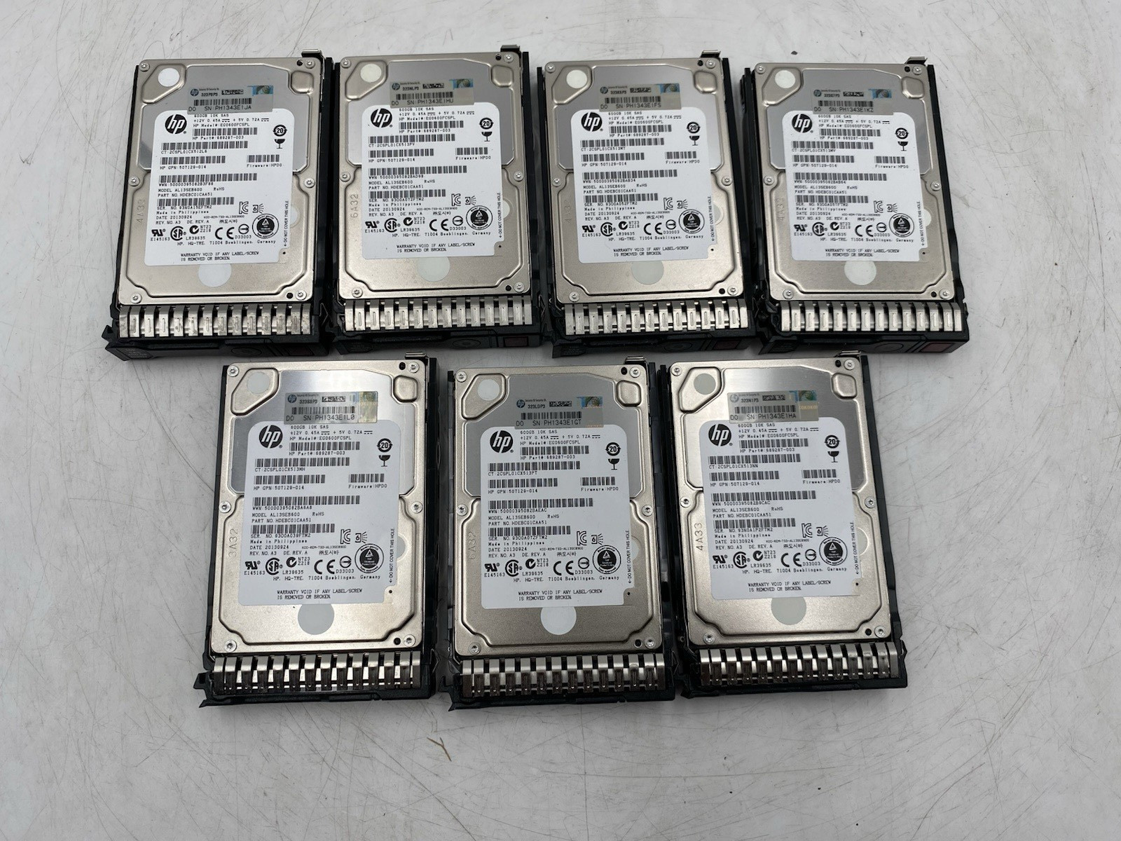 LOT OF 7 HP 600GB 10K 600GB 2.5" SAS HDD EG0600FCSPL 679287-003