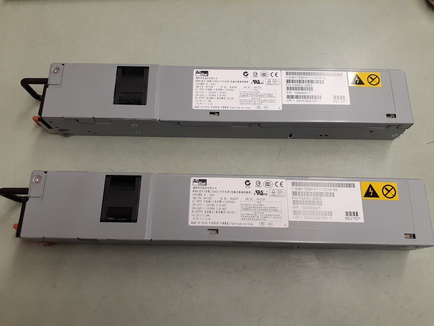 (2) AcBel FSA021 Rev 07 460W Power Supply Unit 39Y7228 39Y7229
