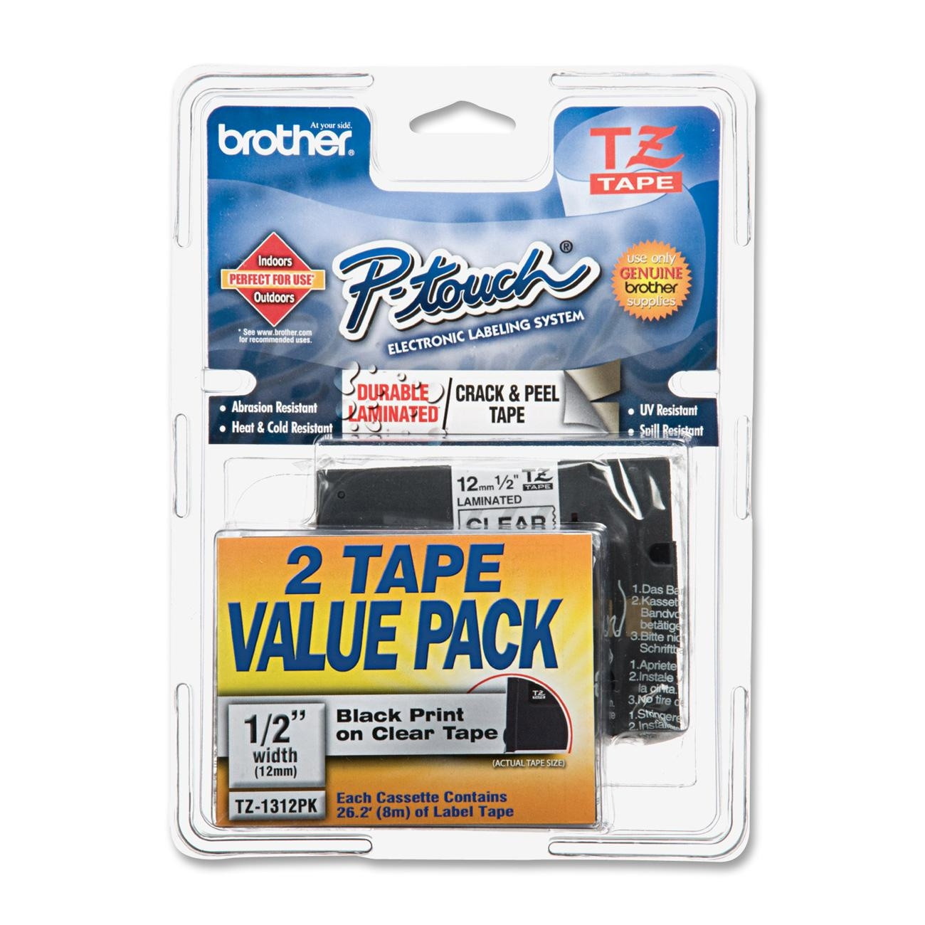 2 Brother TZ131 TZe131 12mm 1/2" P-touch black on clear TZ tape PT1090 PT1290