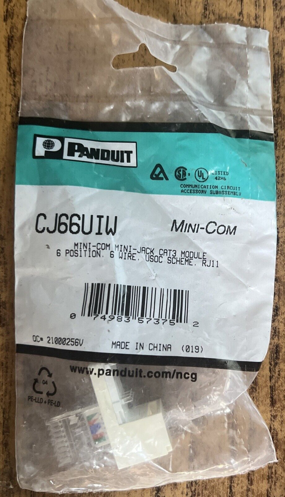 PANDUIT - Min-Com Mod - Cat 3 Jack - USOC - Ivory White - CJ66UIW