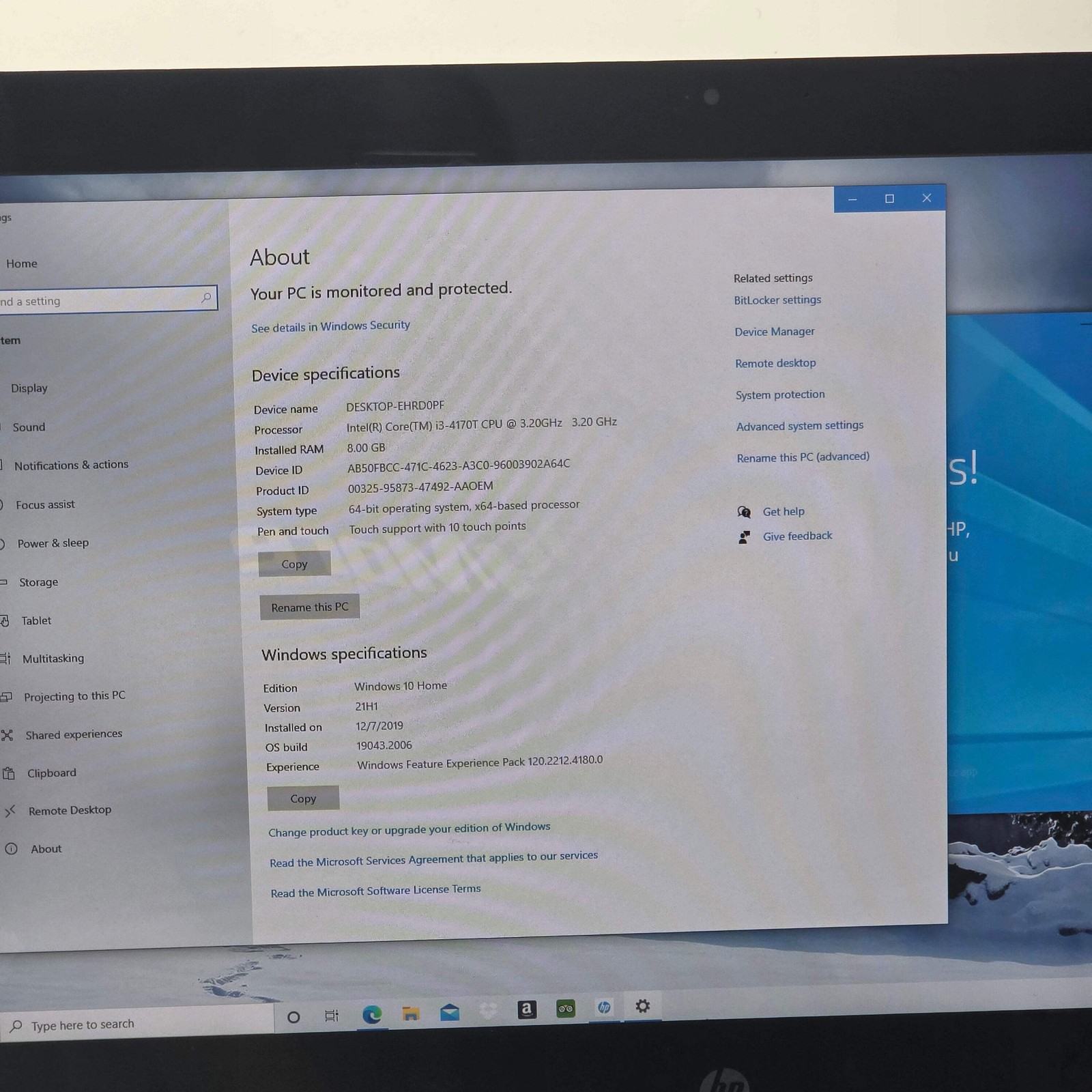 HP Pavilion 23" I3-4170T 3.20GHz 8GB RAM 500GB SSD