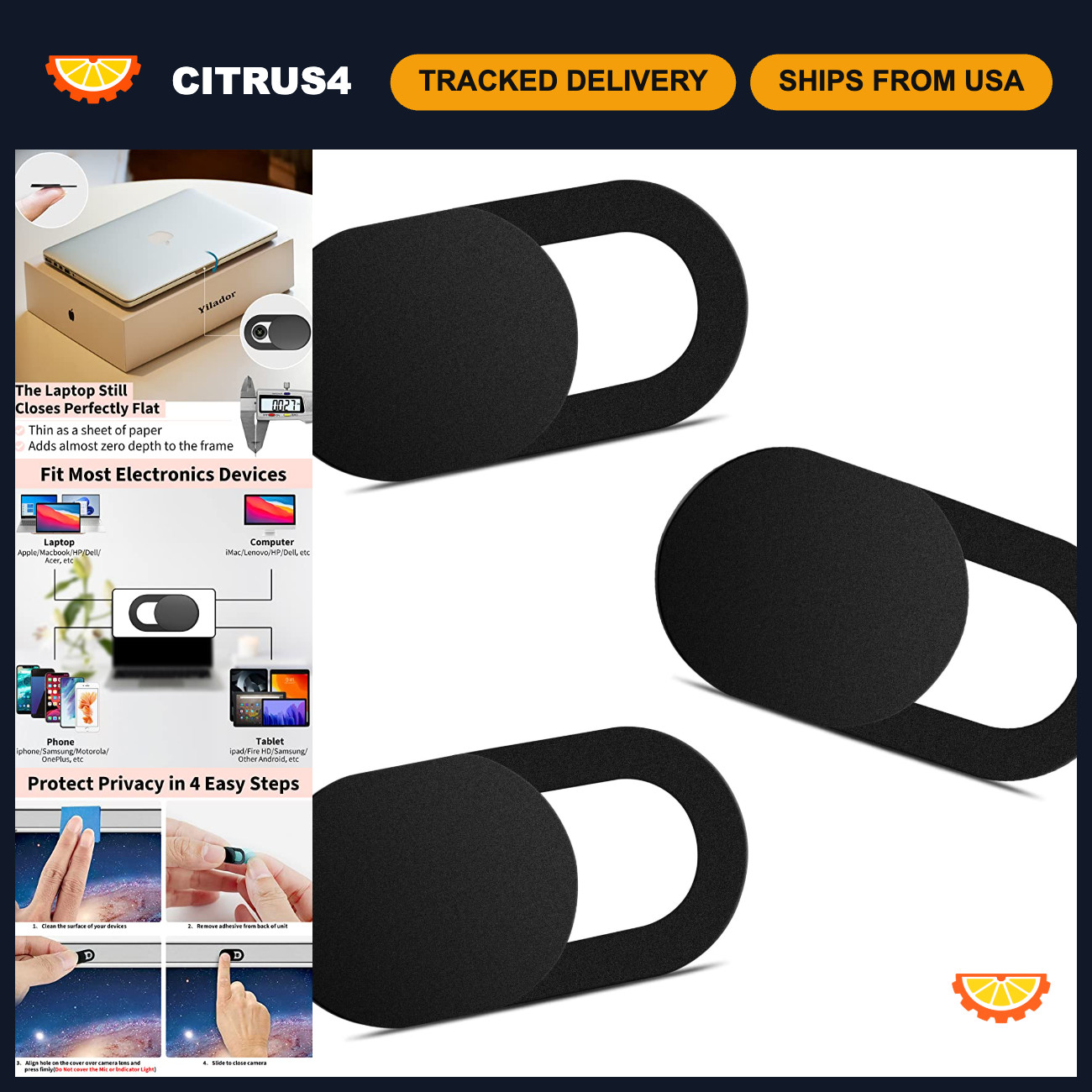 Ultra Thin Laptop Webcam Cover Slide - 3 Pack, 0.03 Inch Privacy Shield