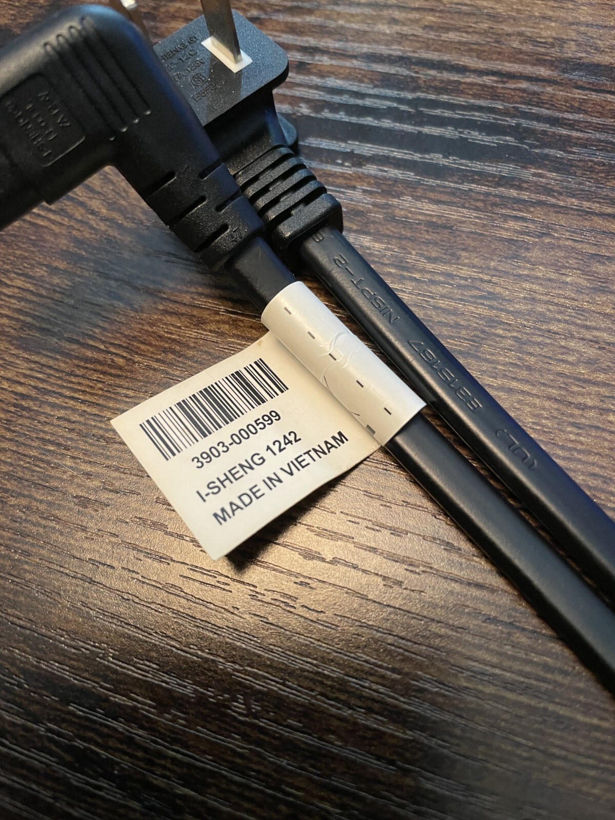 i-sheng Black Power Cord 2-prong 62” IS033L E55943 7A 125V 18AWG works see pic