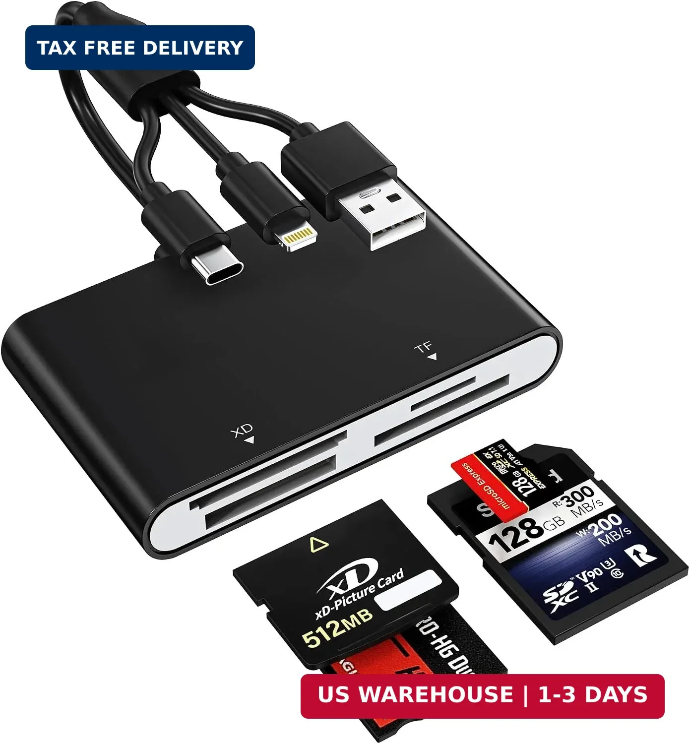 4 in 1 Memory Stick Pro Duo Adapter, Multi Memory Card Reader with Lightning/USB