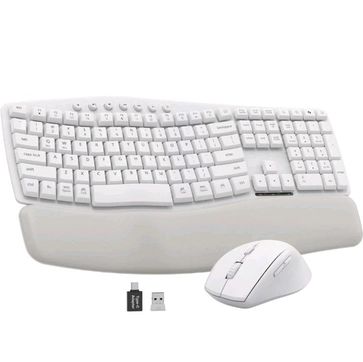 Wireless Keyboard and Mouse Combo for MacBook & PC, 30dB Quiet, Ergonomic, White