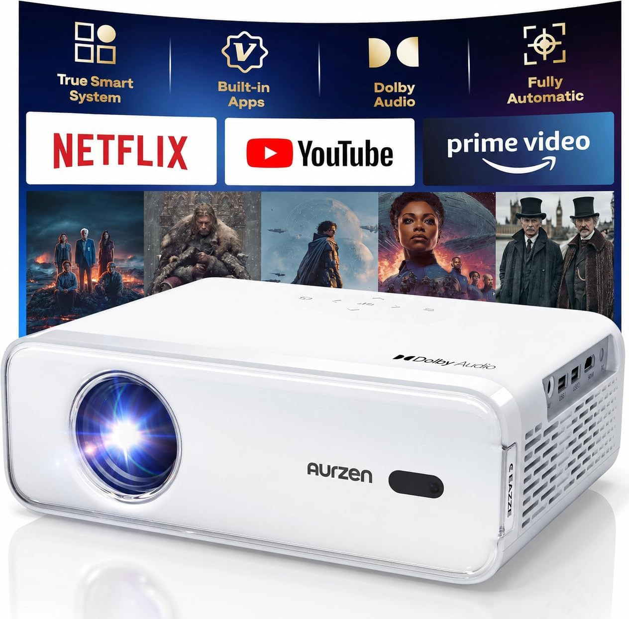 Aurzen EAZZE D1 Smart Portable Outdoor Projector with Wifi and Bluetooth | Built