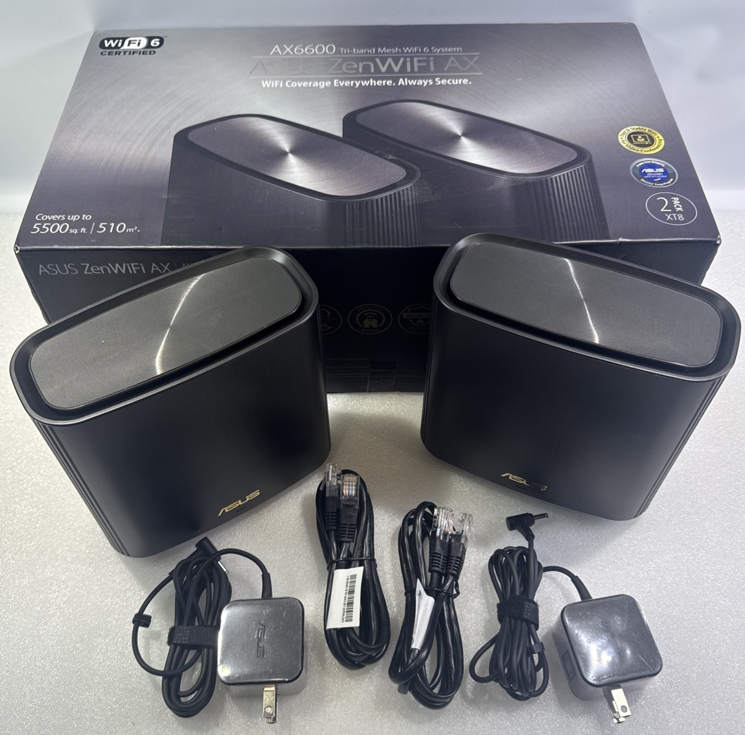 ASUS ZenWiFi AX6600 Tri-Band Mesh WiFi 6 System (XT8 2PK) – Black