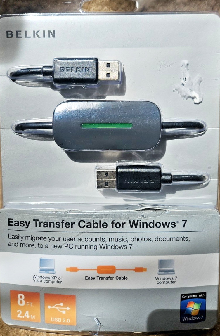 Belkin Easy Transfer Cable Windows 7, 8 ft 2.4 m USB 2.0 Brand new, unopened(A1)