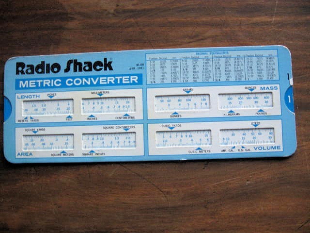 Vintage Radio Shack Double Sided Metric Converter Card made by Tandy Co 1975