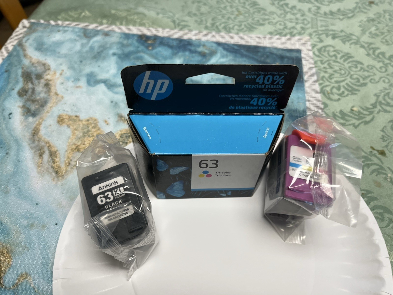 INK HP -  63 - 3 ink cartridges  1 HP 63 tri color 1 Ankink 63XL  1 other color